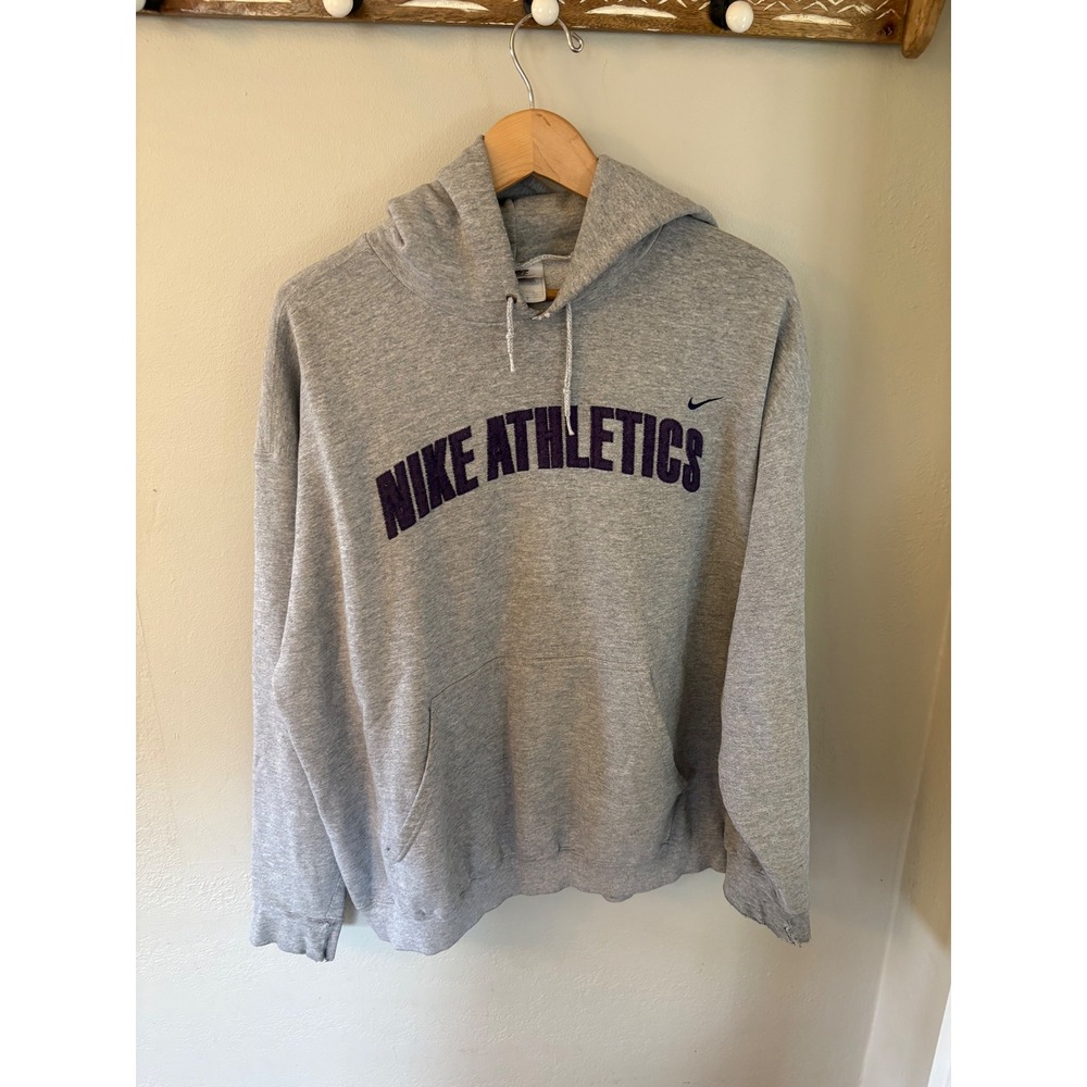 Vintage Nike Athletics Hoodie XL Gray Purple Made in USA Distressed 90s Swoosh